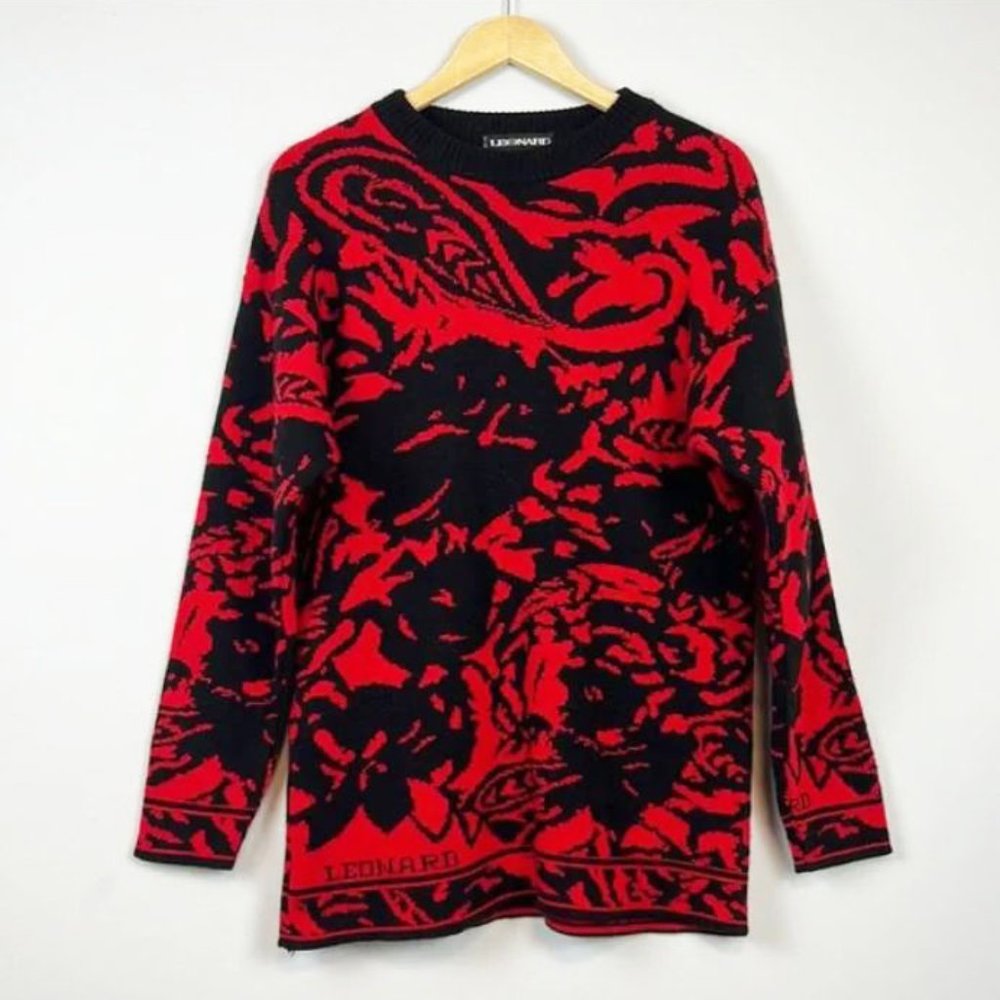 Leonard Vintage Made in France Wool Blend Pattern Sweater L